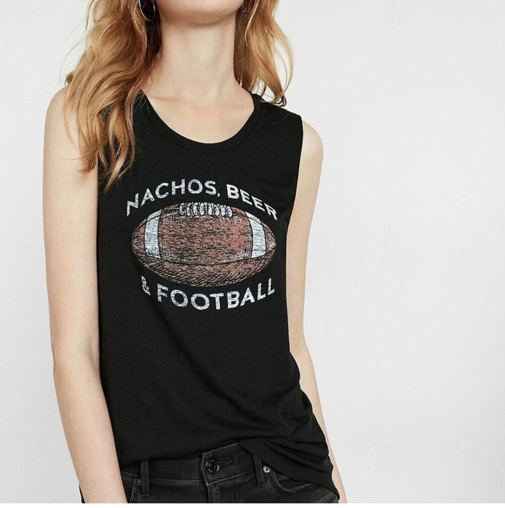 Express Black Graphic Nachos Beer Football Casual Soft Stretch Muscle Tank Med